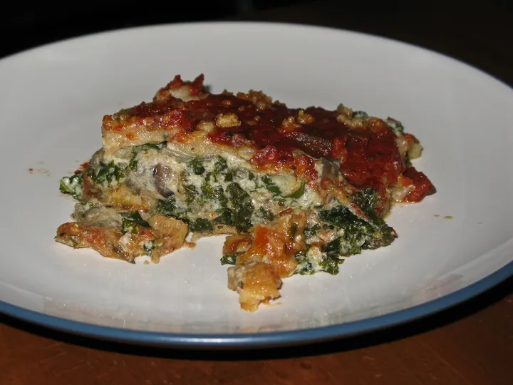 Polenta, Kale and Mushroom lasagna