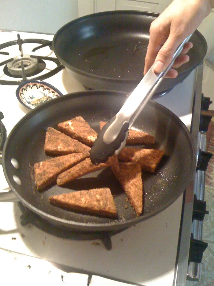 Jen making Cornmeal Encrusted Tofu