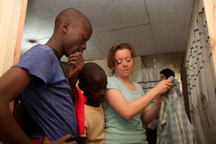 Bonnie giving out clothing