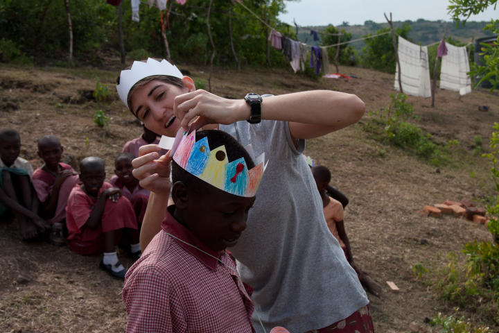 Jen affixing a crown