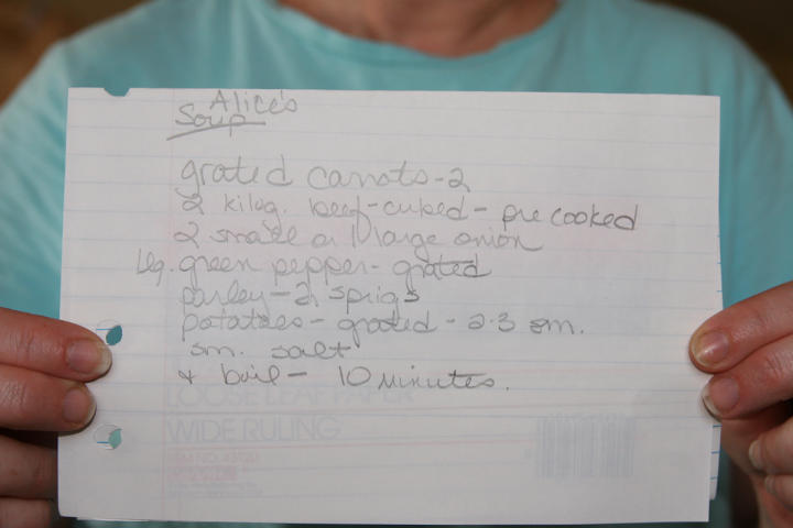 The recipe for Alice's soup.  Don't forget to add broth and garlic