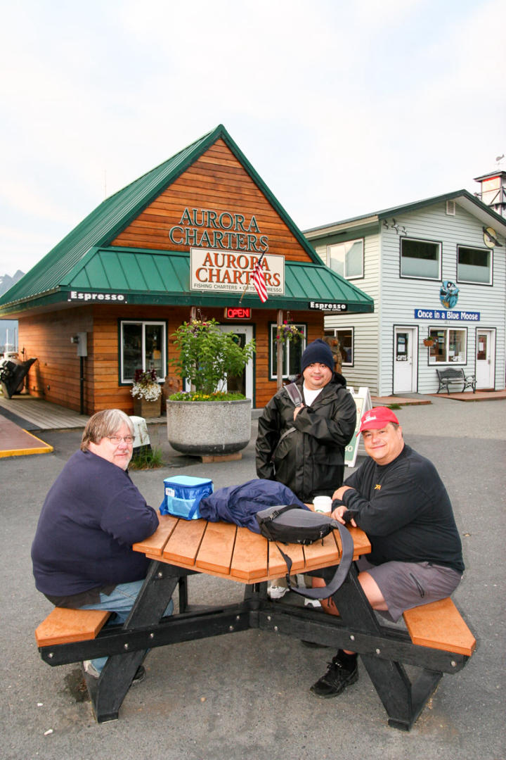 Outside Aurora Charters, waiting to fish