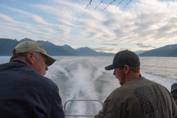 1st mate Mason (right) chops and talks