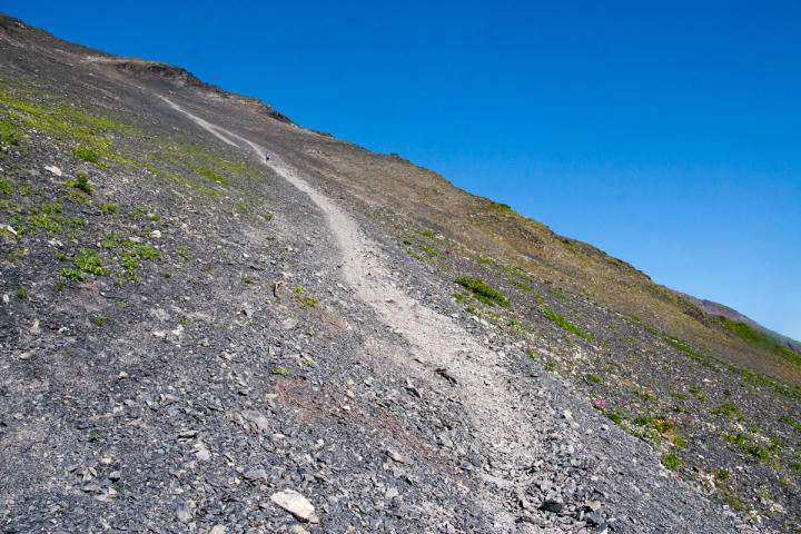 A woman actually *running* down the trail