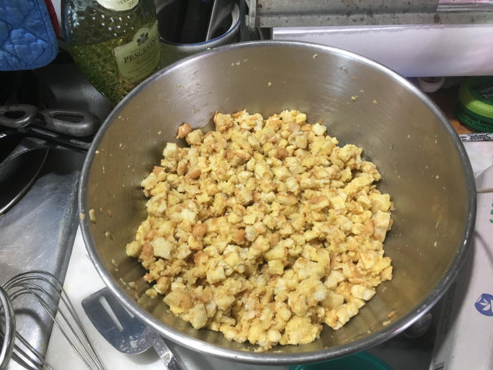 Photo of bread chunks coated in eggs