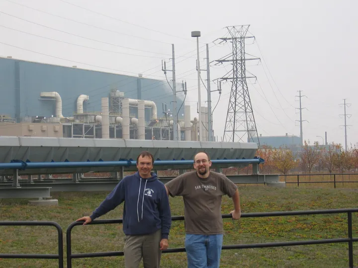 JC and I in front of the steel refinery.