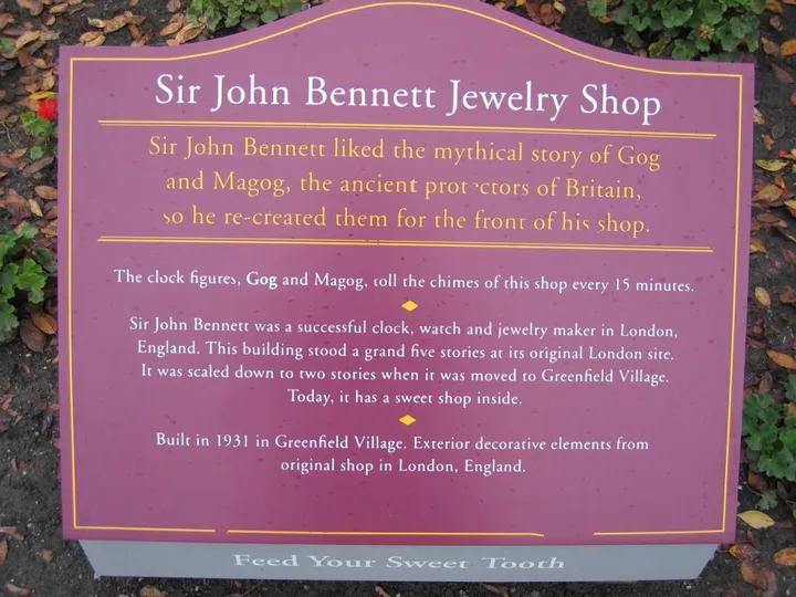 Placard: Sir John Bennett Jewelry shop