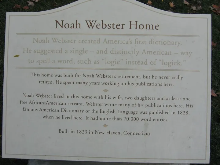 Placard: Noah Webster Home