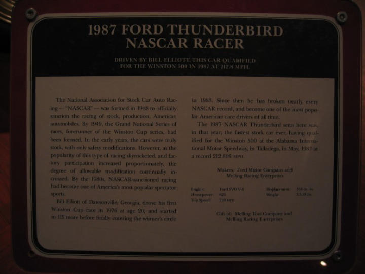 Placard: Ford Thunderbird Nascar Racer