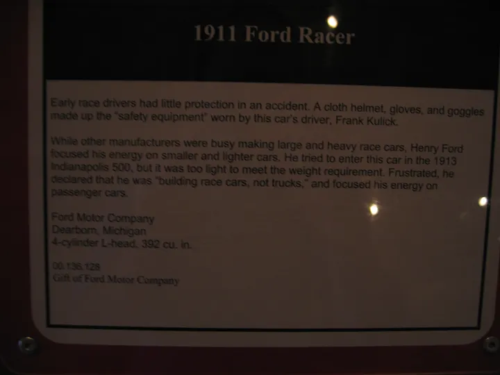Placard: 1911 Ford Racer