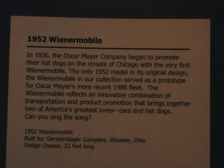 Placard: 1952 Wienermobile