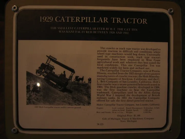 Placard: 1929 Caterpillar tractor