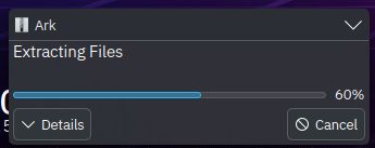 Screenshot of Ark's progress window extracting an archive.