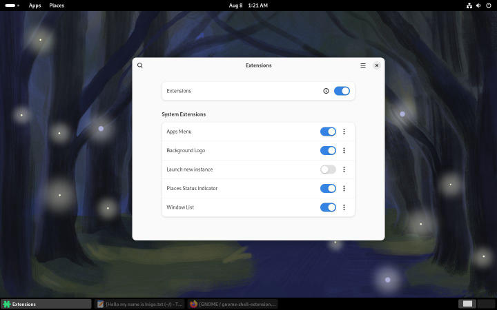 screenshot of gnome desktop with some extensions