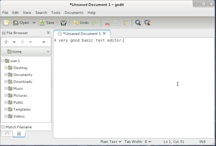 Screenshot of Gnome Text Editor that has features including a file browser