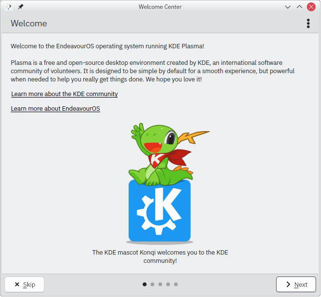 Screenshot of KDE welcome screen