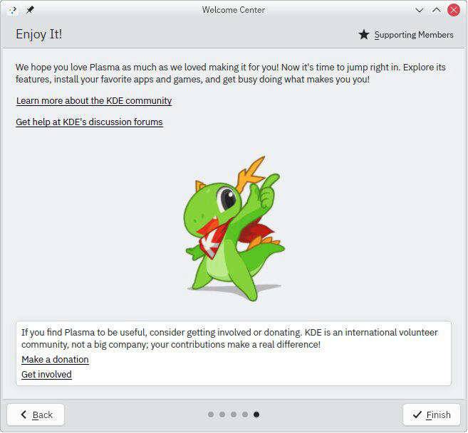 Screenshot of KDE welcome screen, ending screen