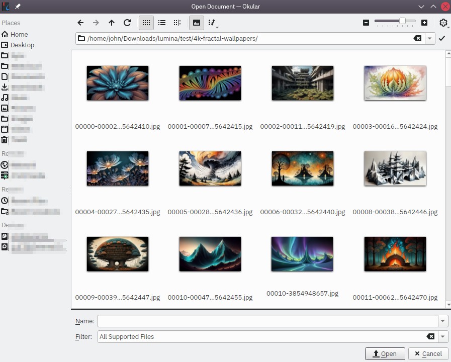 kde plasma file picker showing thumbnails