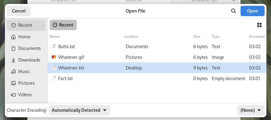 screenshot of the dumb and bad gnome file picker