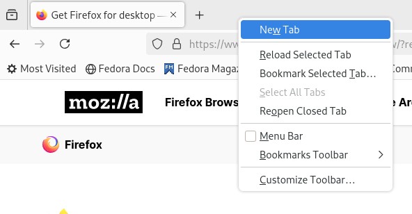 Screenshot of firefox right-click menu in tab bar