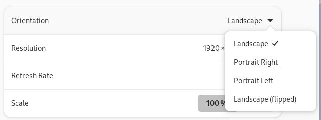 screenshot of gnome orientation menu