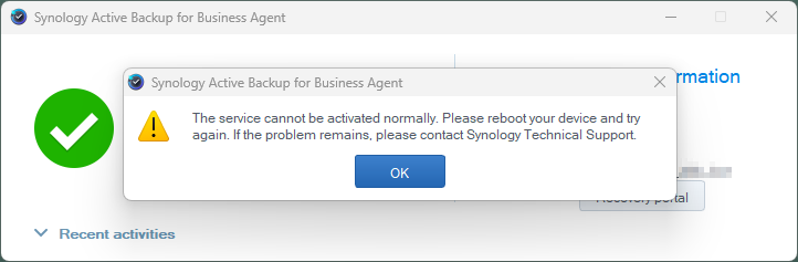 Screenshot of ABB telling user to reboot