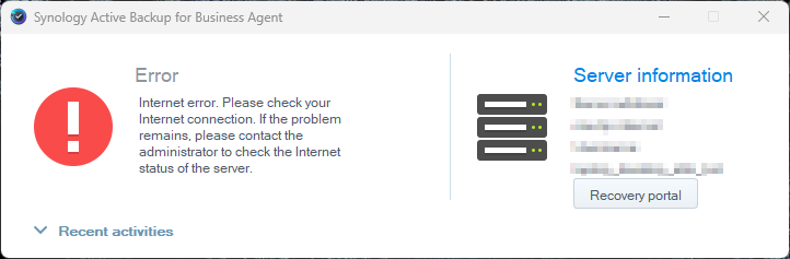 Screenshot of ABB telling the user there's a network error.