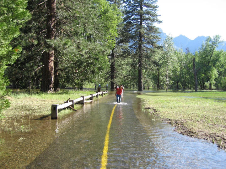 The flooded Swinging Bridge trail