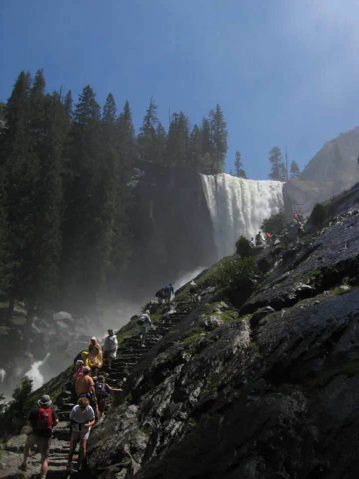 The misty ascent to Vernal Falls