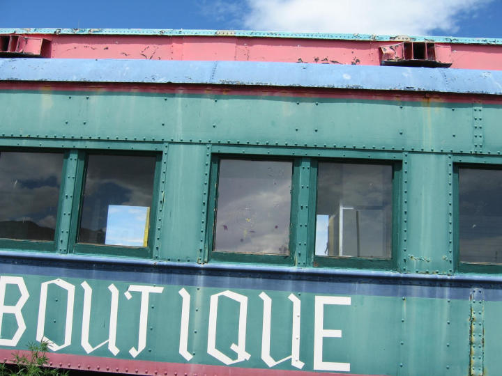 Bullet hole in one of the delapidated rail cars