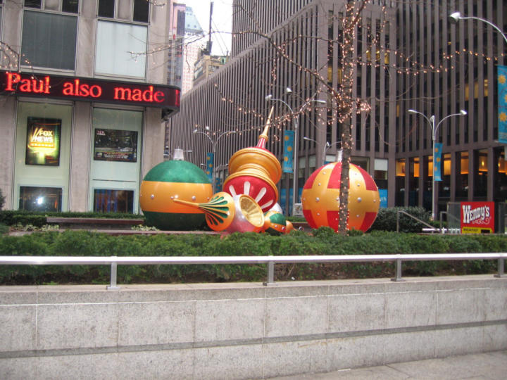 Christmas ornaments off Times Square