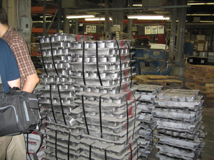 Stacks of lead ingots to be turned into plates