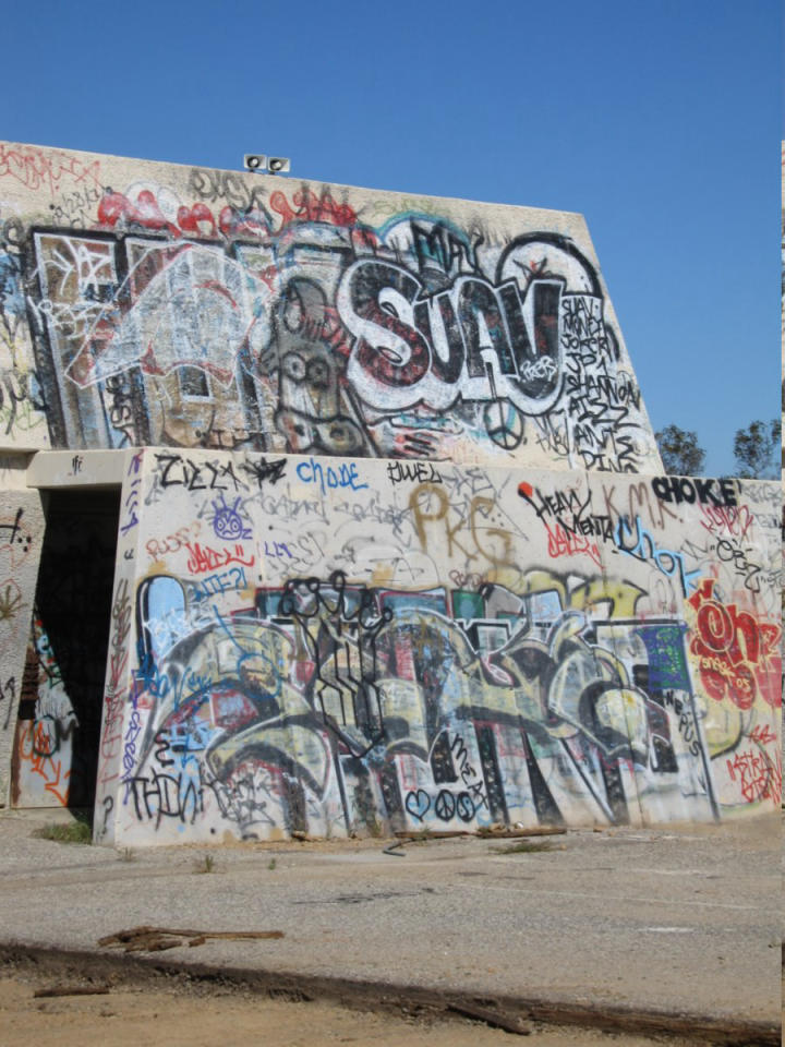 Intricate graffiti scrawled on the tower’s base