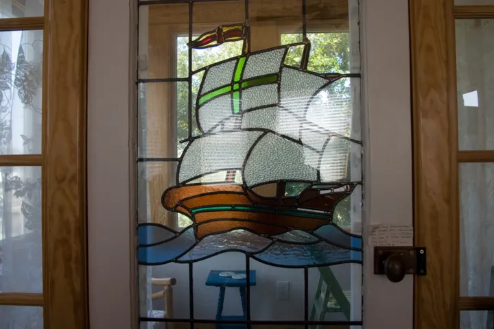 Stained-glass door to the outside