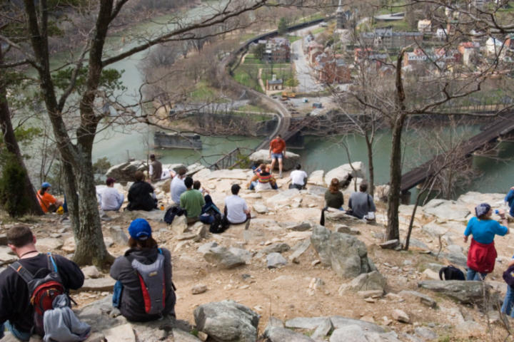 Everybody relaxing after the steep climb